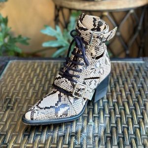 CHLOE cutout lace up snake print ankle boots